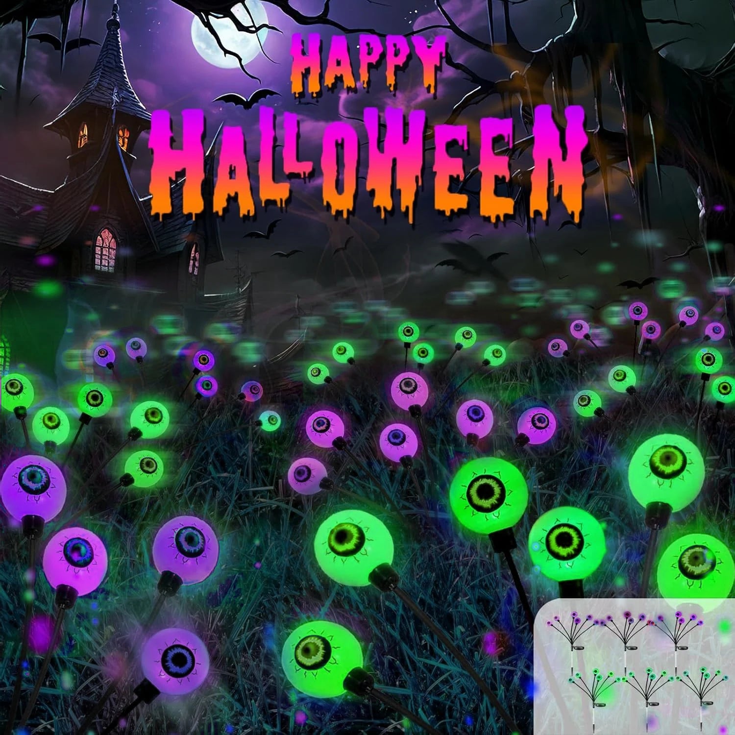 Solar Scary Eyeball Lights, Purple/Green