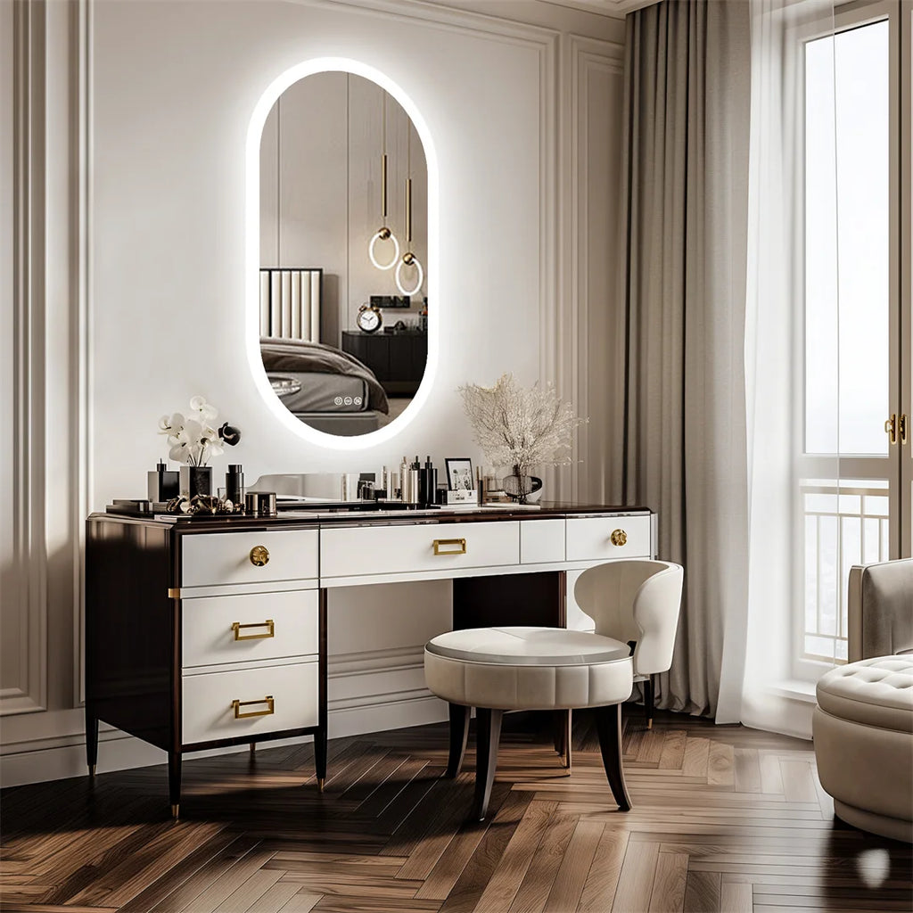 Bathroom Lighted Vanity Mirror, Frameless, Anti-Fog