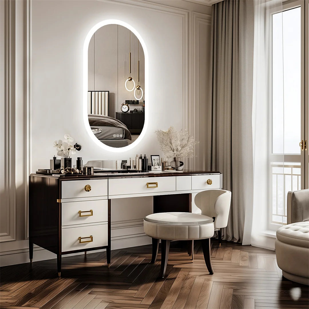 Bathroom Lighted Vanity Mirror, Frameless, Anti-Fog