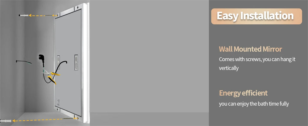 Rectangle Wall Mount Lighted Mirror, Anti-Fog