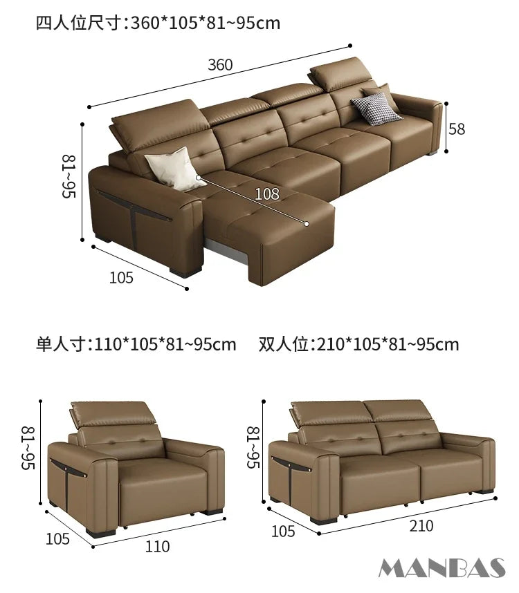 Leather Electric Convertible Sofa Bed, Adjustable Headrest