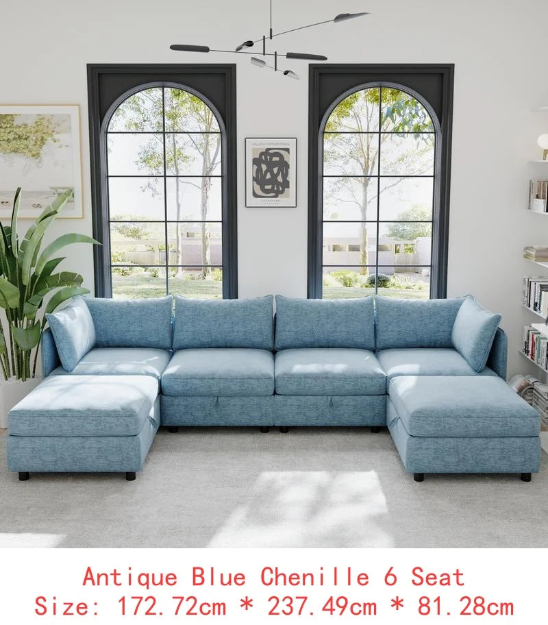 Sectional Sofa with Storage, Flexible Fabric Sleeper