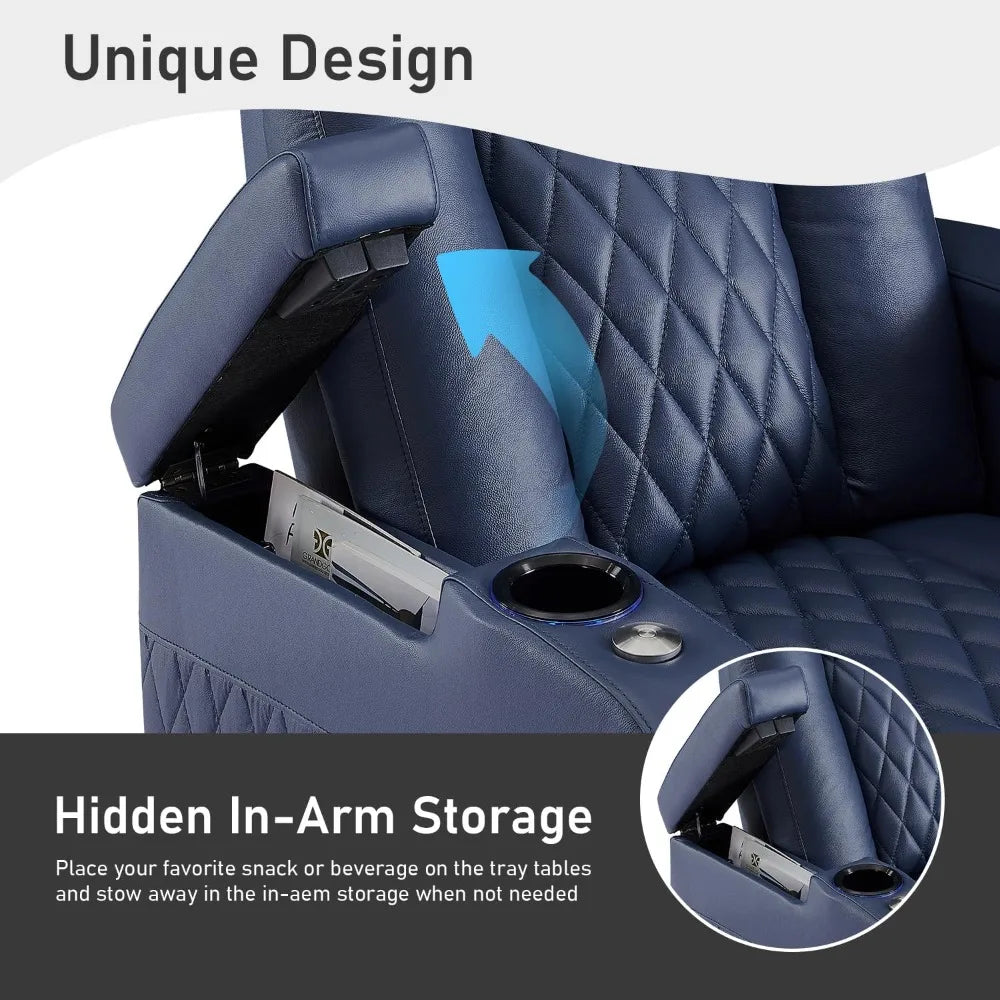 Leather Couch Set, 3 Piece, USB Port, Tray