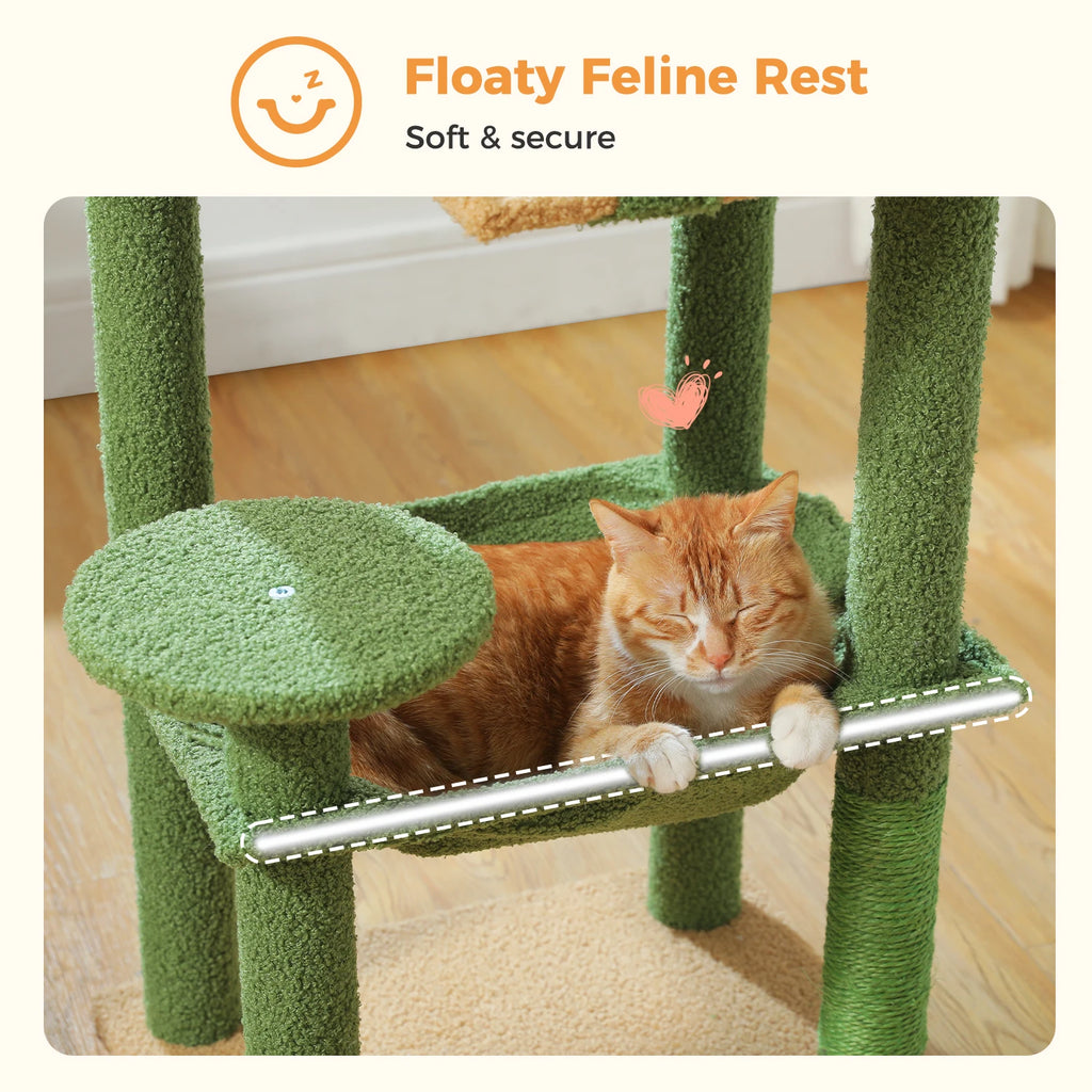 5-Level Cat Tree 113cm Cat Tower with Top Perch,Soft Condo,Natural Sisal Scratching Post,Attractive Pompom,Anti-tip kit,Hammock