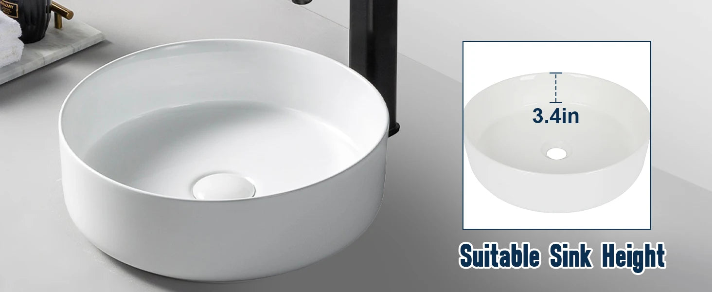 14" Ceramic Round Bathroom Countertop Sink