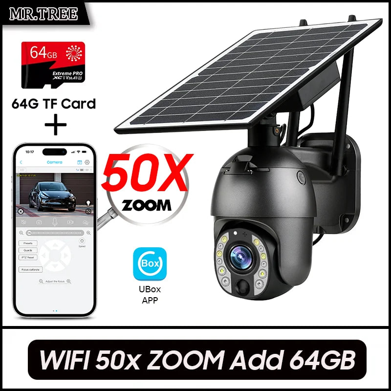 Solar Outdoor Surveillance Camera, 50X Zoom, Humanoid Tracking