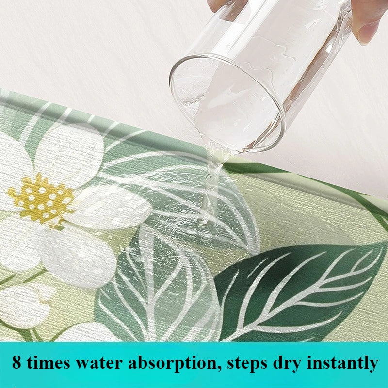 Floral Bath Mat Non-Slip Absorbent Quick Dry