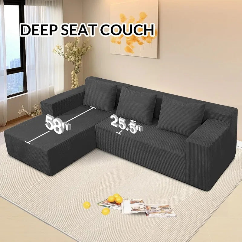Sectional Sofa 103", Cloud Chaise, Dark Grey