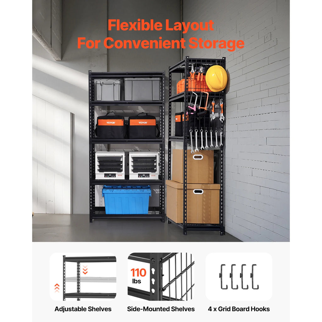 5 Tier Metal Storage Shelves Height Adjustable Shelving