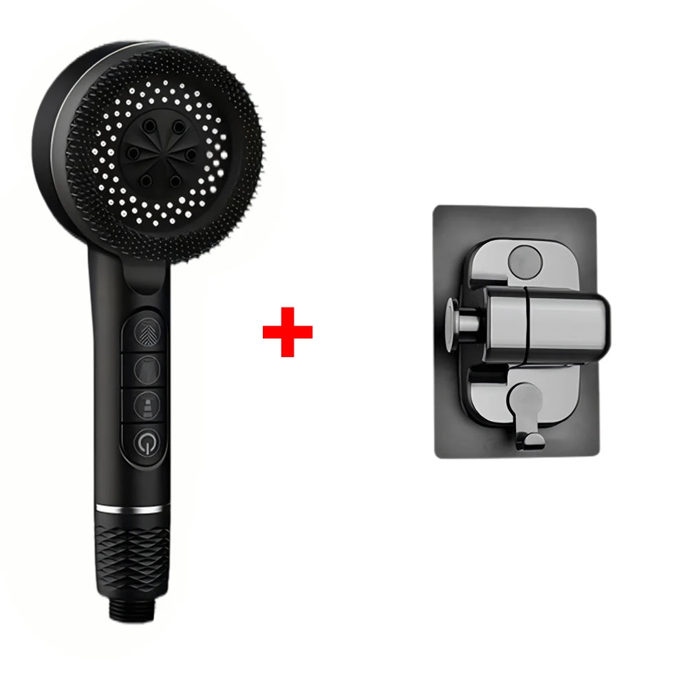 4 Modes Shower Head, Silicone Brush, High Pressure, Filter