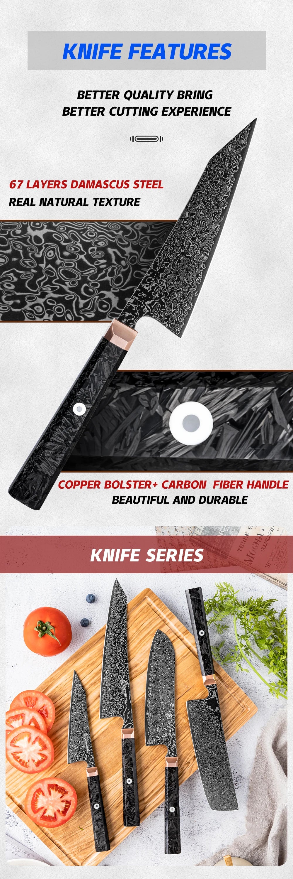 5.4"Bunka Knife 67 layers Damascus Steel