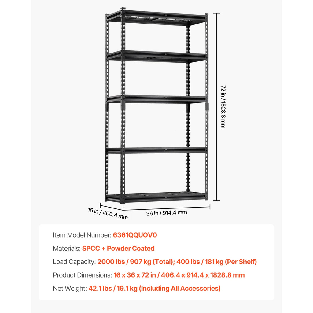 5 Tier Metal Storage Shelves Height Adjustable Shelving