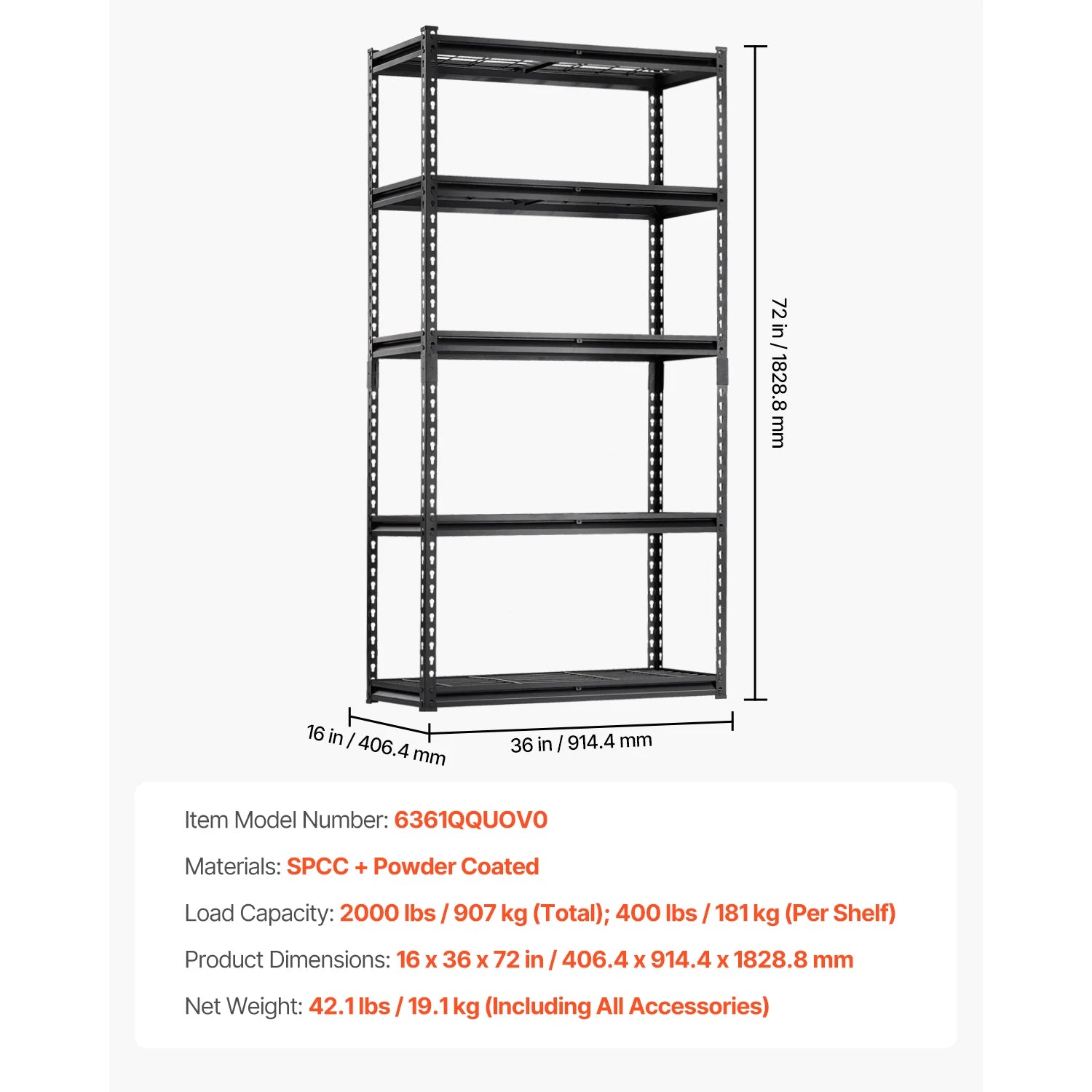 5 Tier Metal Storage Shelves Height Adjustable Shelving