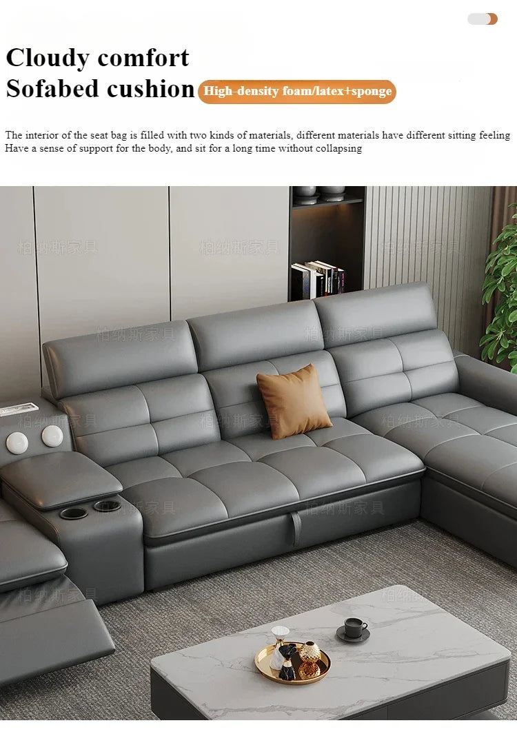 Genuine Leather Corner Sofa, Electric Reclining, Storage