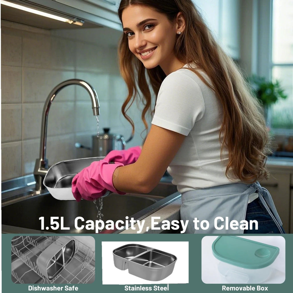 Heated Lunch Box. Dual Stainless Steel Containers, Portable