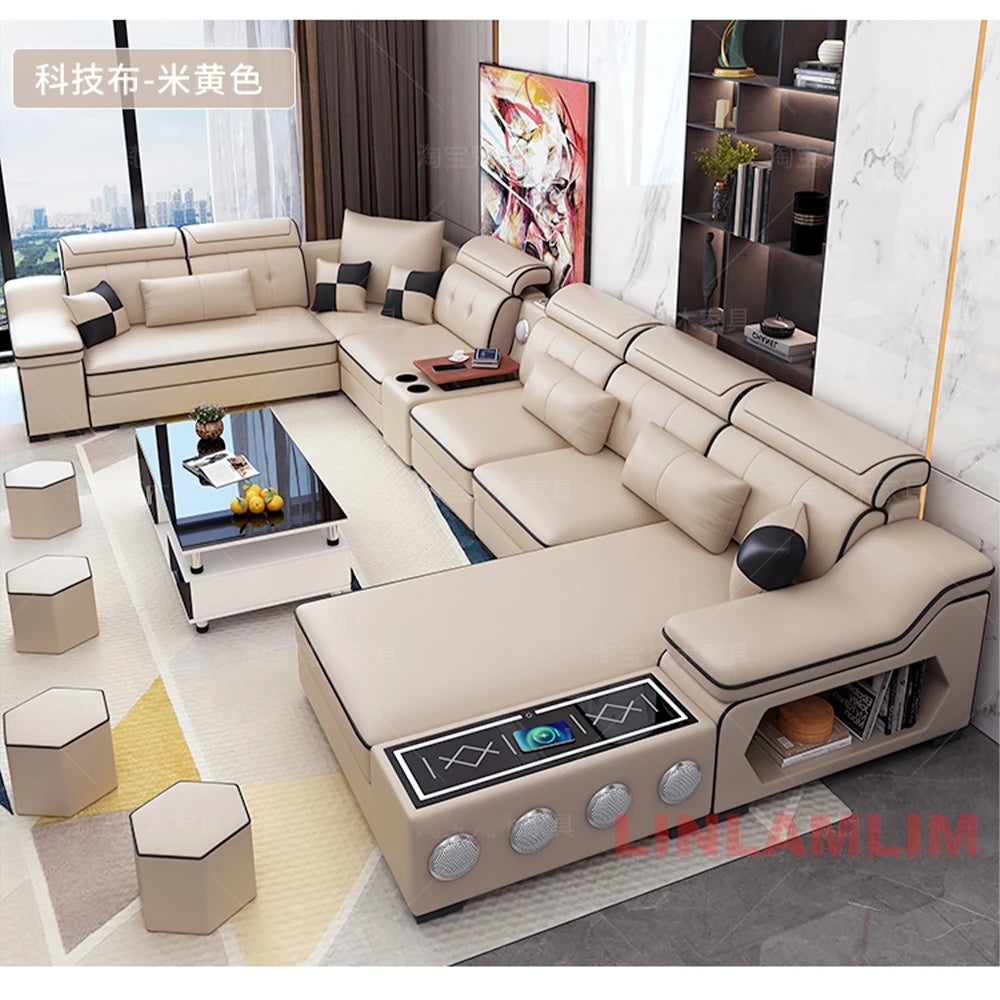 Sectional Sofa, Bluetooth Speakers, USB Charging Ports