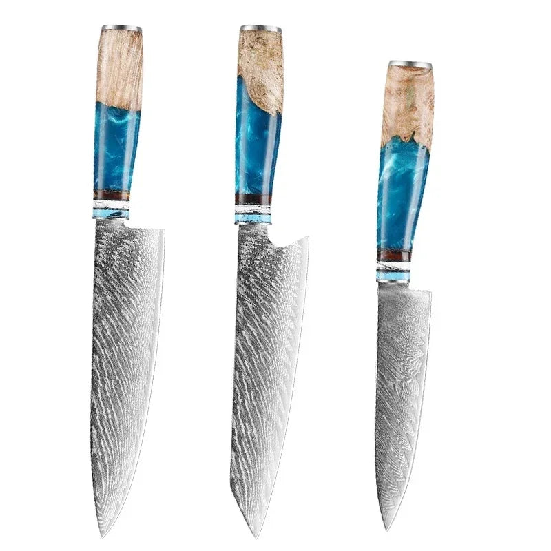 1-10pcs Japanese Damascus Kitchen Knives Set