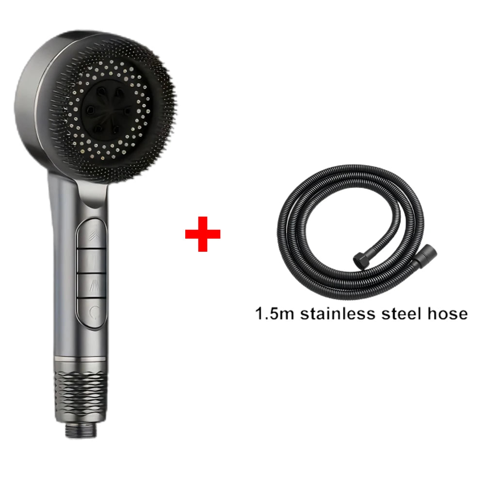 4 Modes Shower Head, Silicone Brush, High Pressure, Filter