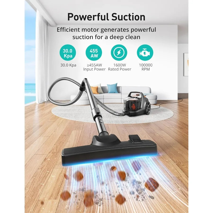 Canister Bagless Vacuum Cleaners, 3.7QT, Hard Floors