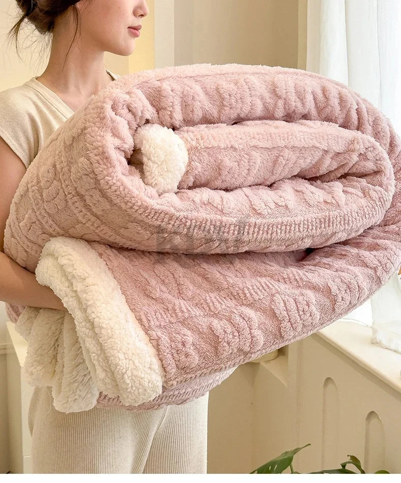 Imitation Lambs Wool Jacquard Blankets, 6 Colors