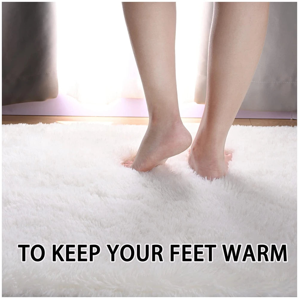 Oval Fluffy Plush Bedside Rugs, Moisture-Proof