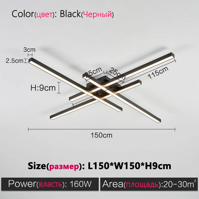 square led ceiling lamp, strip lights, black, white