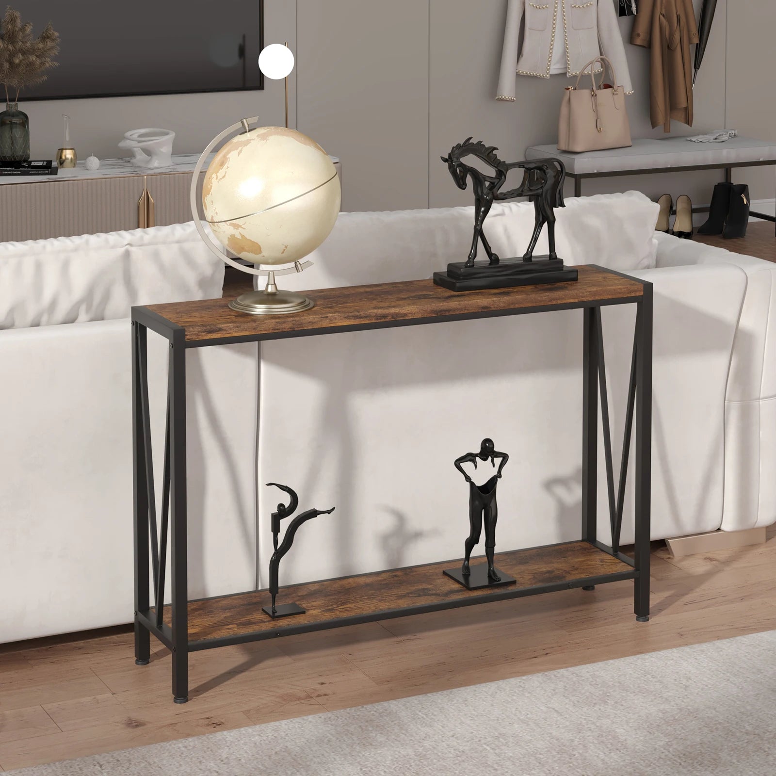 2-Tier Console, Sofa Side Table 42.9in L x 9.8in W x 29.9in