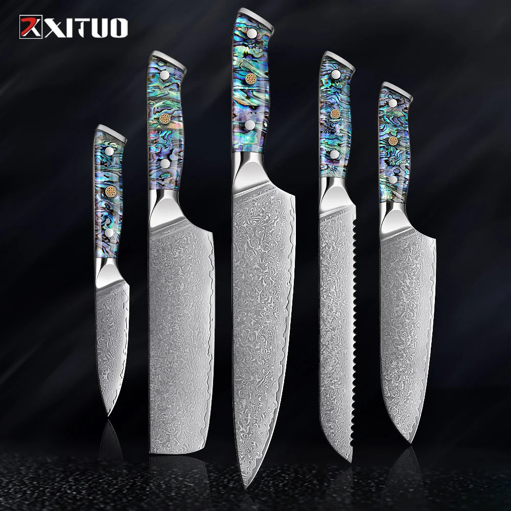 1-9 Pc. Damascus Steel Kitchen Knives Set Abalone Handle