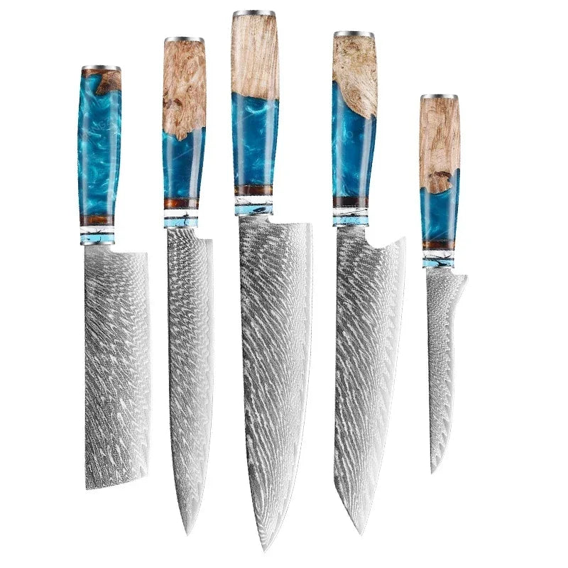 1-10pcs Japanese Damascus Kitchen Knives Set