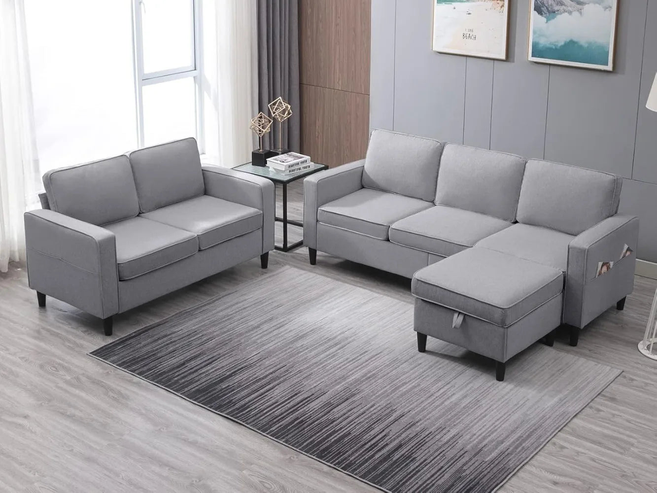 Convertible Sofa Set, 3-Seater with Storage