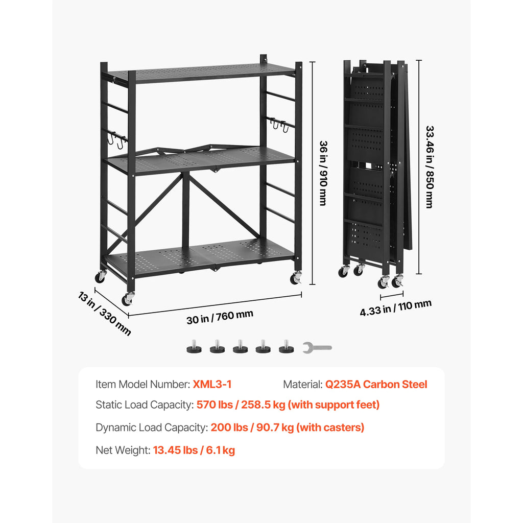 Portable Black Folding Metal Rack Shelving Unit
