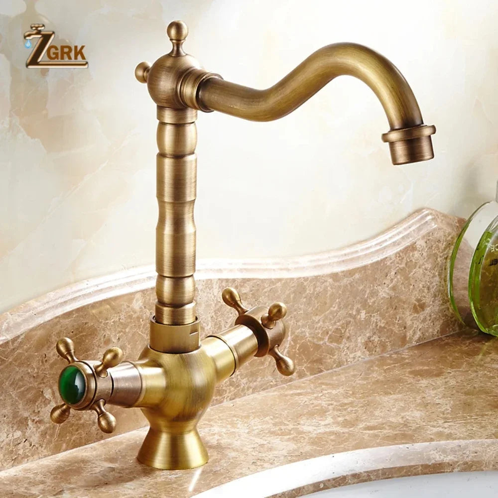 Antique Brass bathroom Dual Handle Faucet