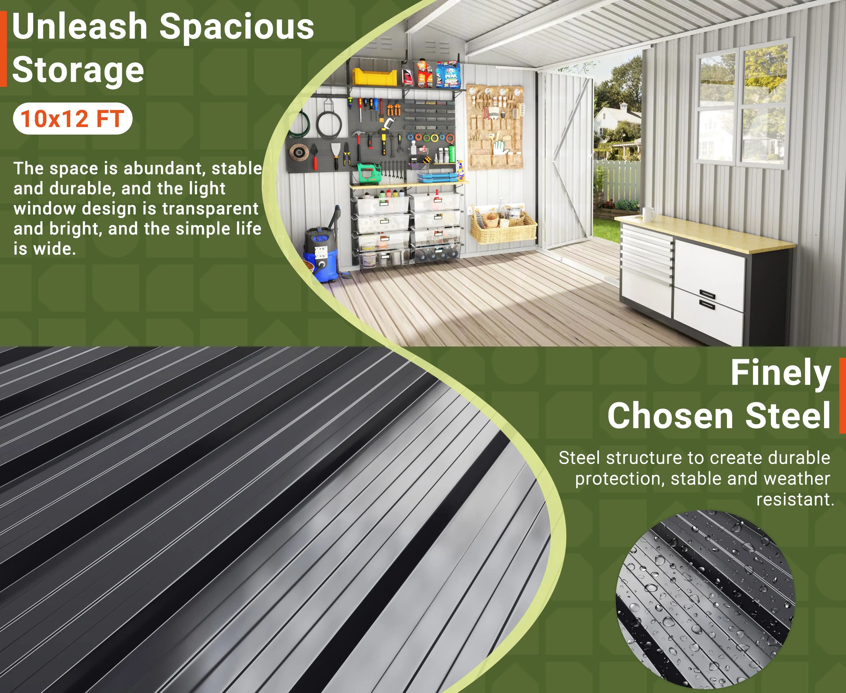 10x12 FT Outdoor Metal Storage Shed with Windows