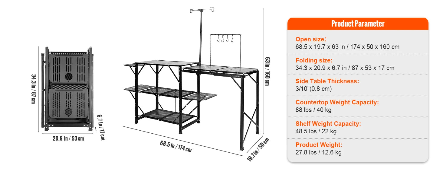 Camping Kitchen Table with Sink, Aluminum Folding Frame