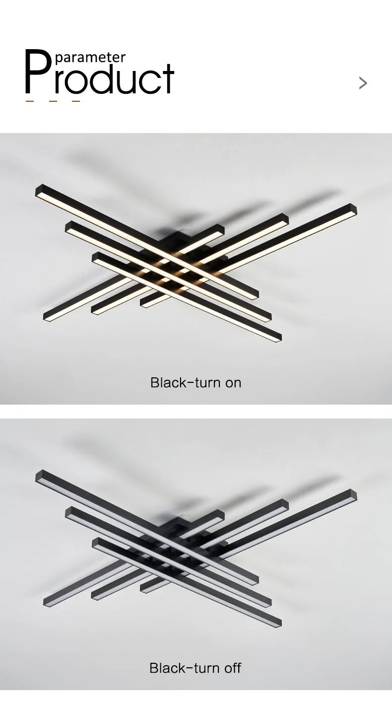 square led ceiling lamp, strip lights, black, white