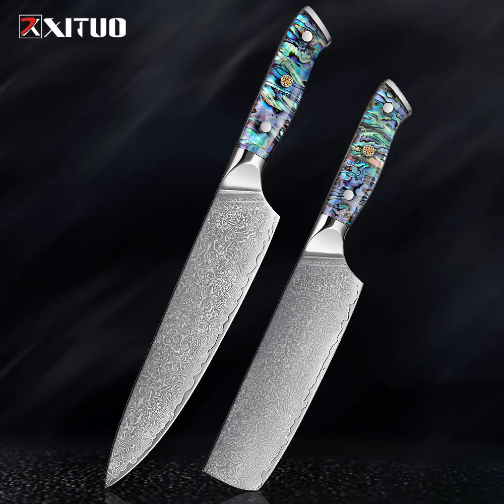 1-9 Pc. Damascus Steel Kitchen Knives Set Abalone Handle