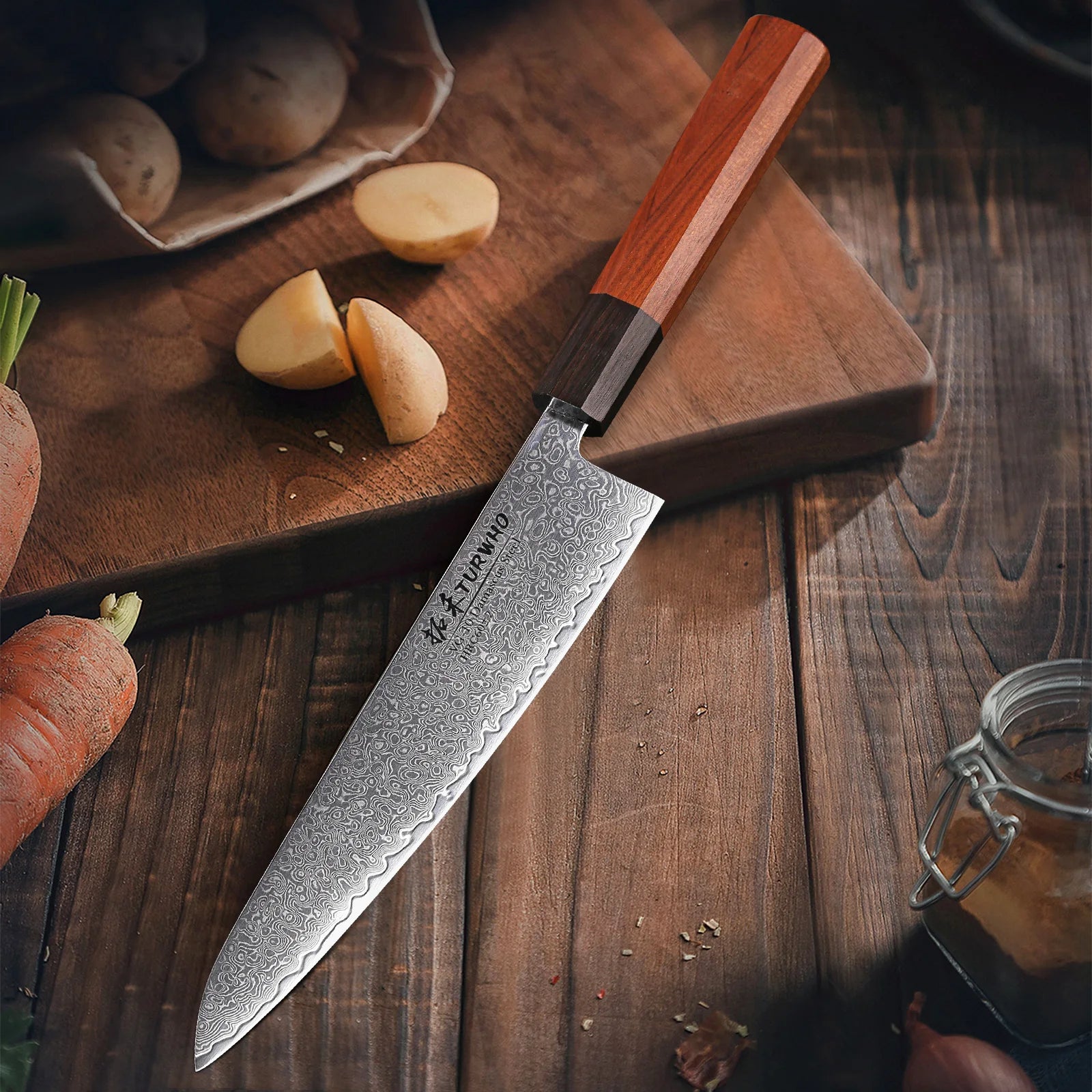 8.2" Japanese Chef Knife Damascus Steel Hand Forged