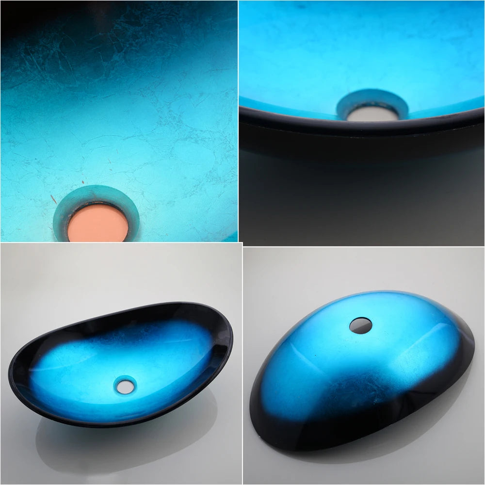 Tempered Glass Vessel Sink. Waterfall Faucet.