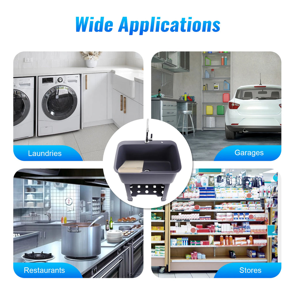 Black/Gray Floor-standing Large Sinks, Faucet, Drain