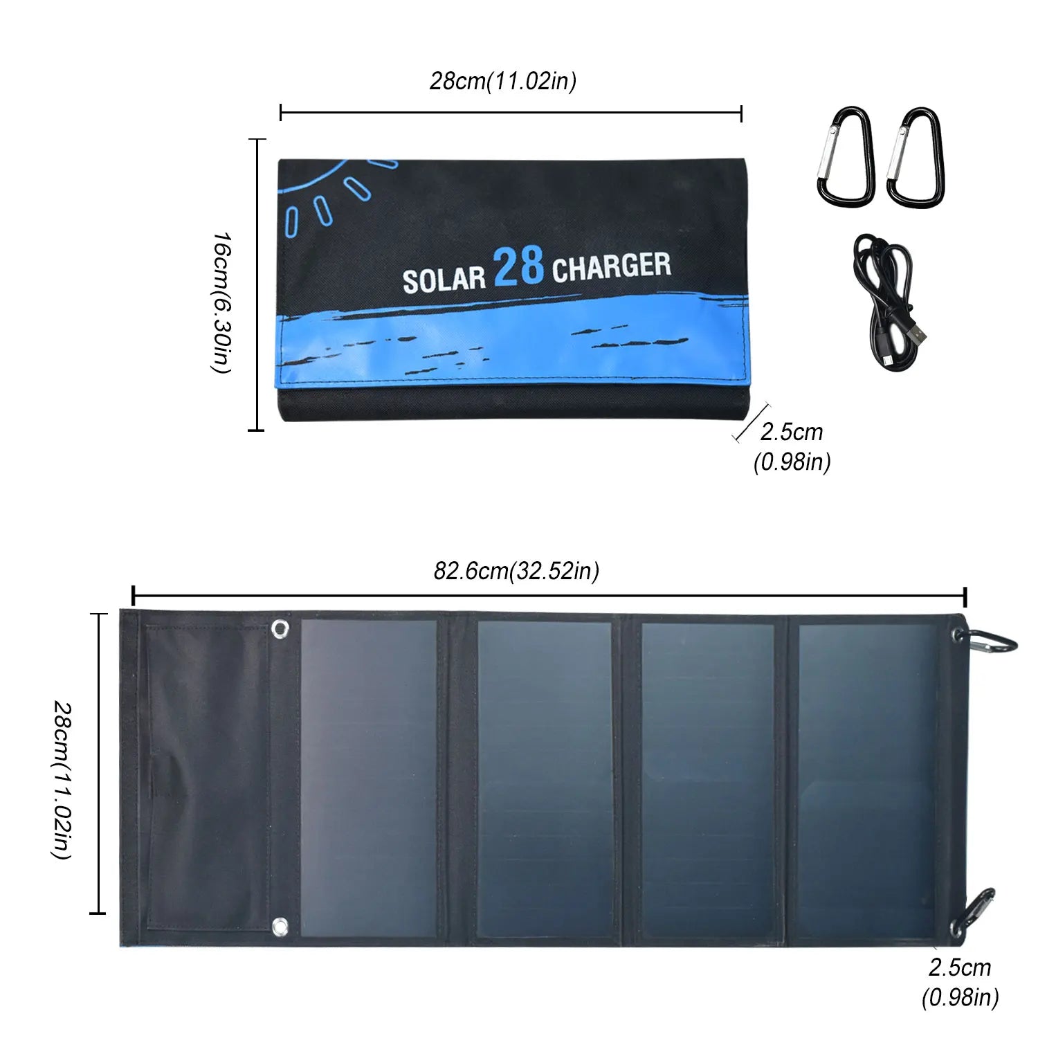 28W Portable 5VFolding Solar Panel 2 USB Ports