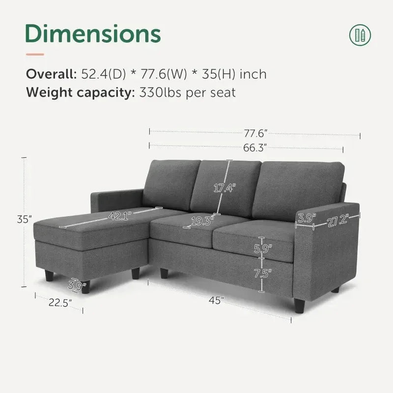 L Shaped Couch with Reversible Chaise.