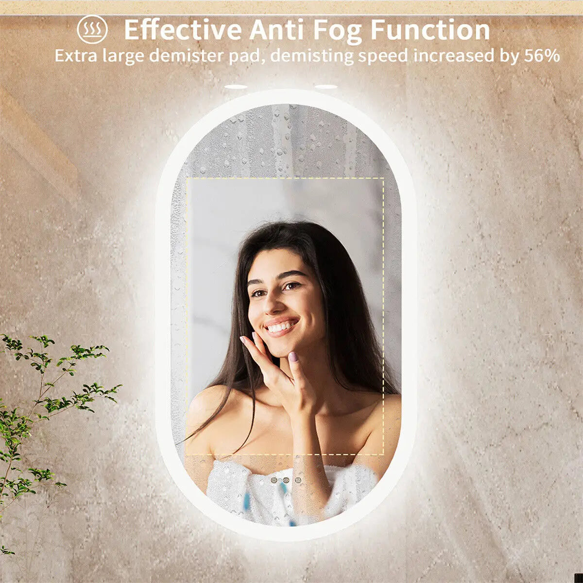 Bathroom Lighted Vanity Mirror, Frameless, Anti-Fog