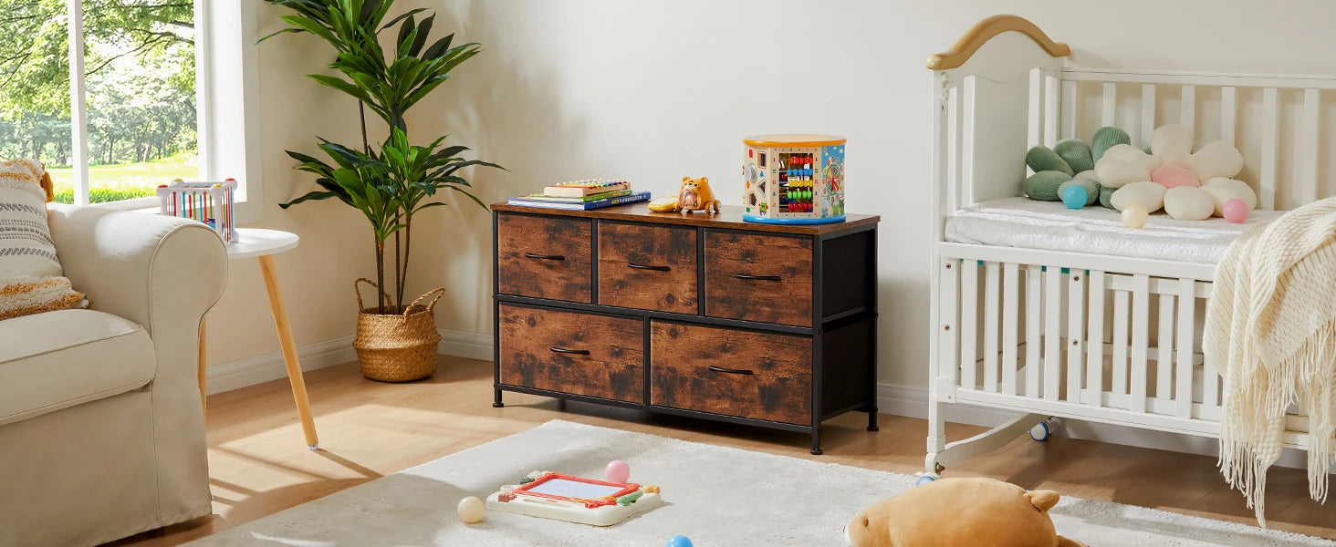 Display Cabinet, 5 Fabric Drawers Steel Frame