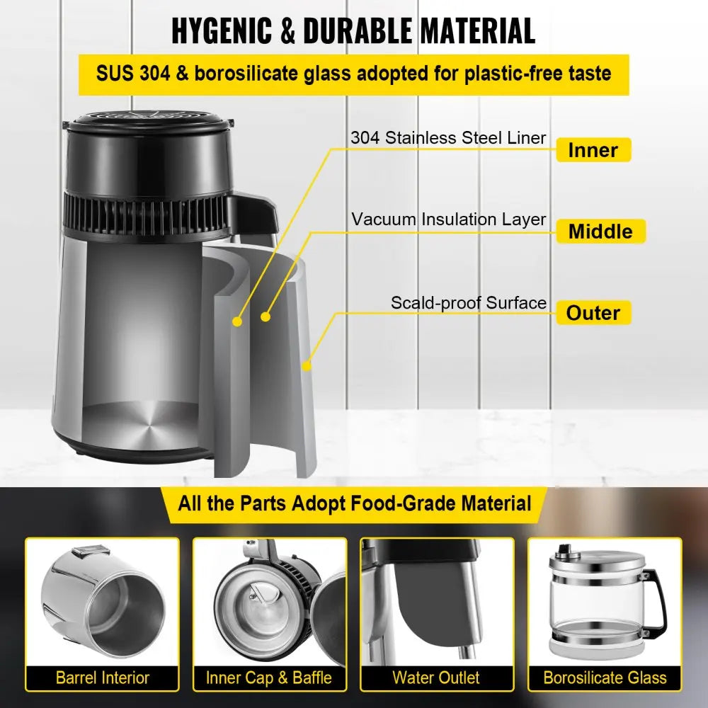 750W Adjustable Temperature Water Distiller 4L