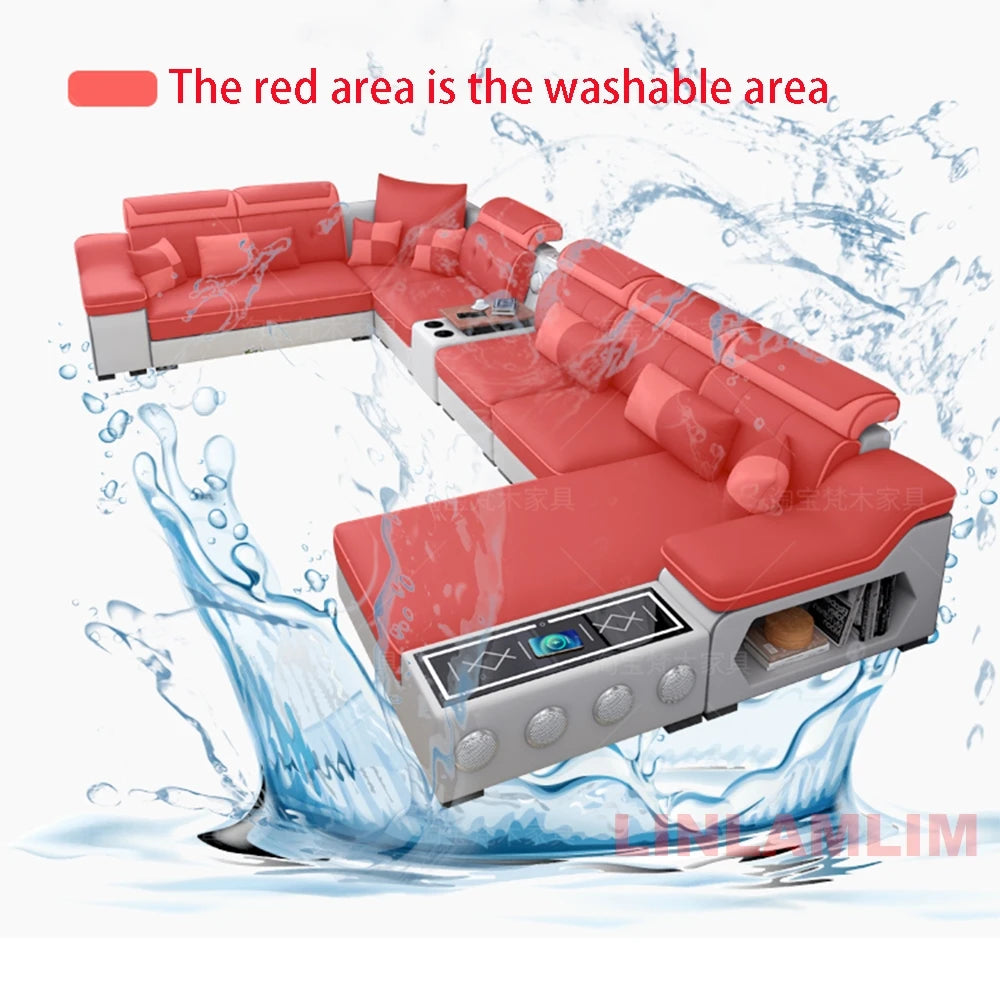 Sectional Sofa, Bluetooth Speakers, USB Charging Ports