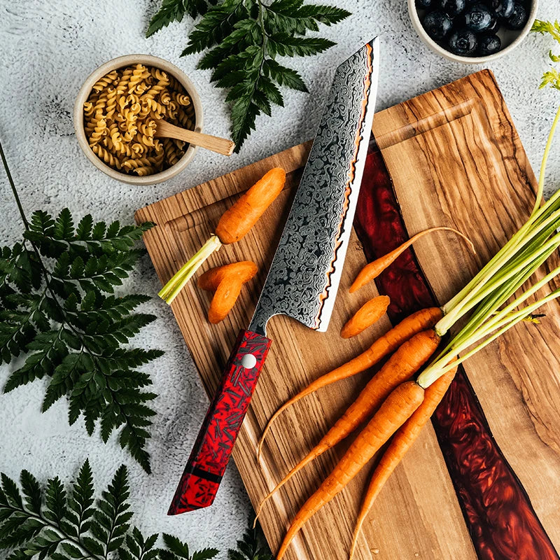 8 Inch Knife 55 Layers Copper Damascus Steel