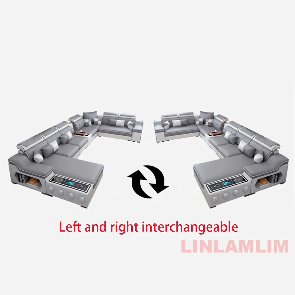 Sectional Sofa, Bluetooth Speakers, USB Charging Ports