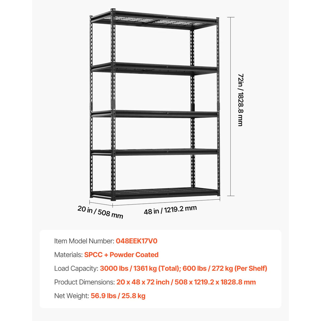 5 Tier Metal Storage Shelves Height Adjustable Shelving