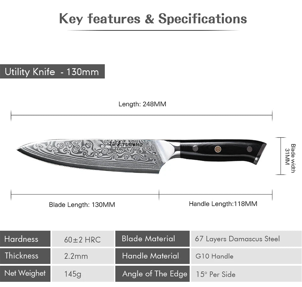 5" 67 Layer Damascus Steel Peeling, Vegetable Knife