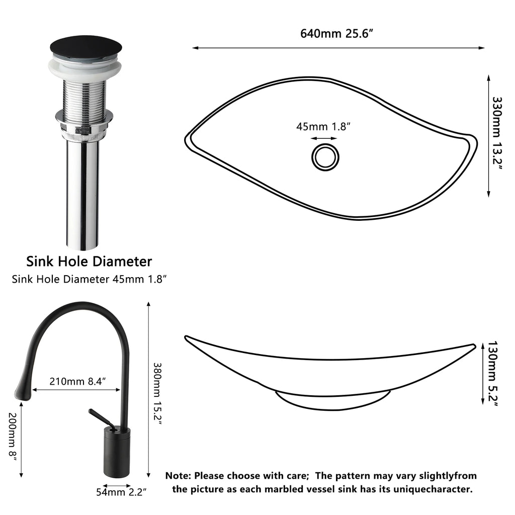 Blue Vessel Sink Deck Mounted, One Handle Faucet, Drain Set